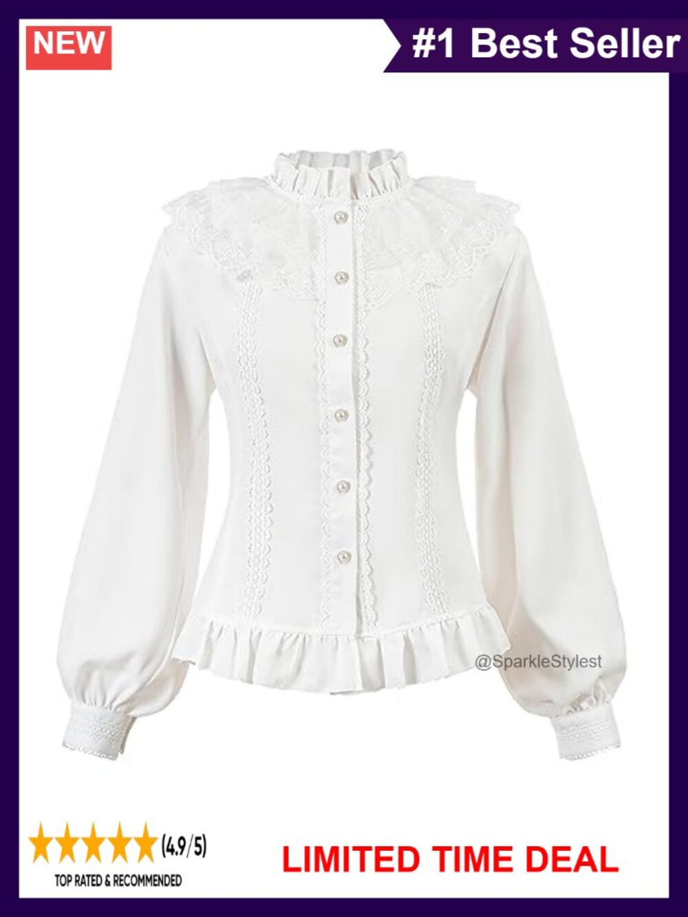 Victorian Chiffon Blouse High Collar Lace Ruffled Shirt